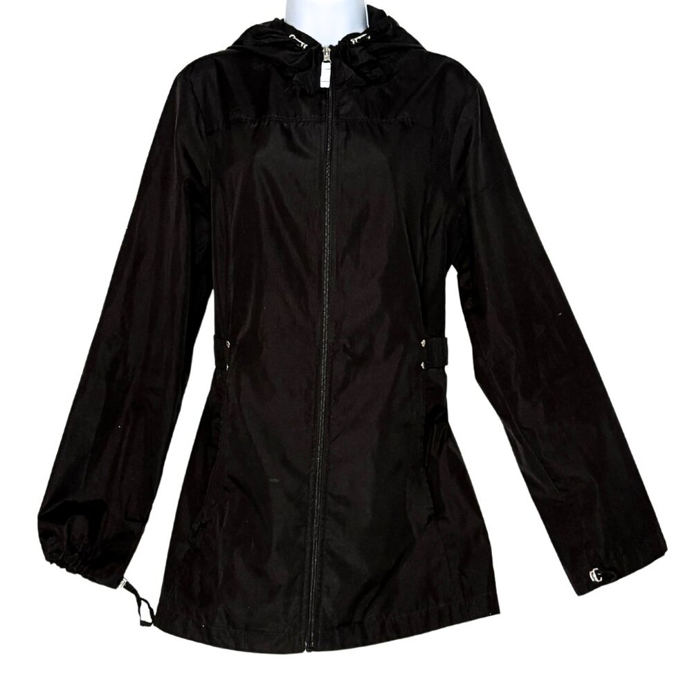 Jones New York Black Hooded Lightweight Rain Jacket Women Large Casual Outdoor